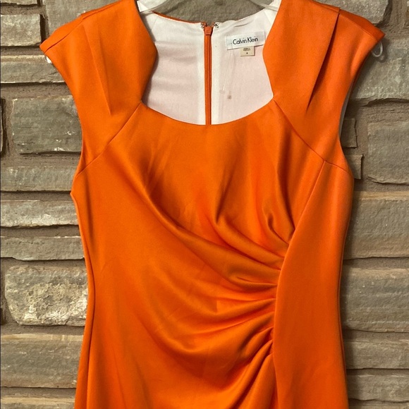 Calvin Klein Elegant Orange Sleeveless Dress Size 4 - Picture 6 of 8